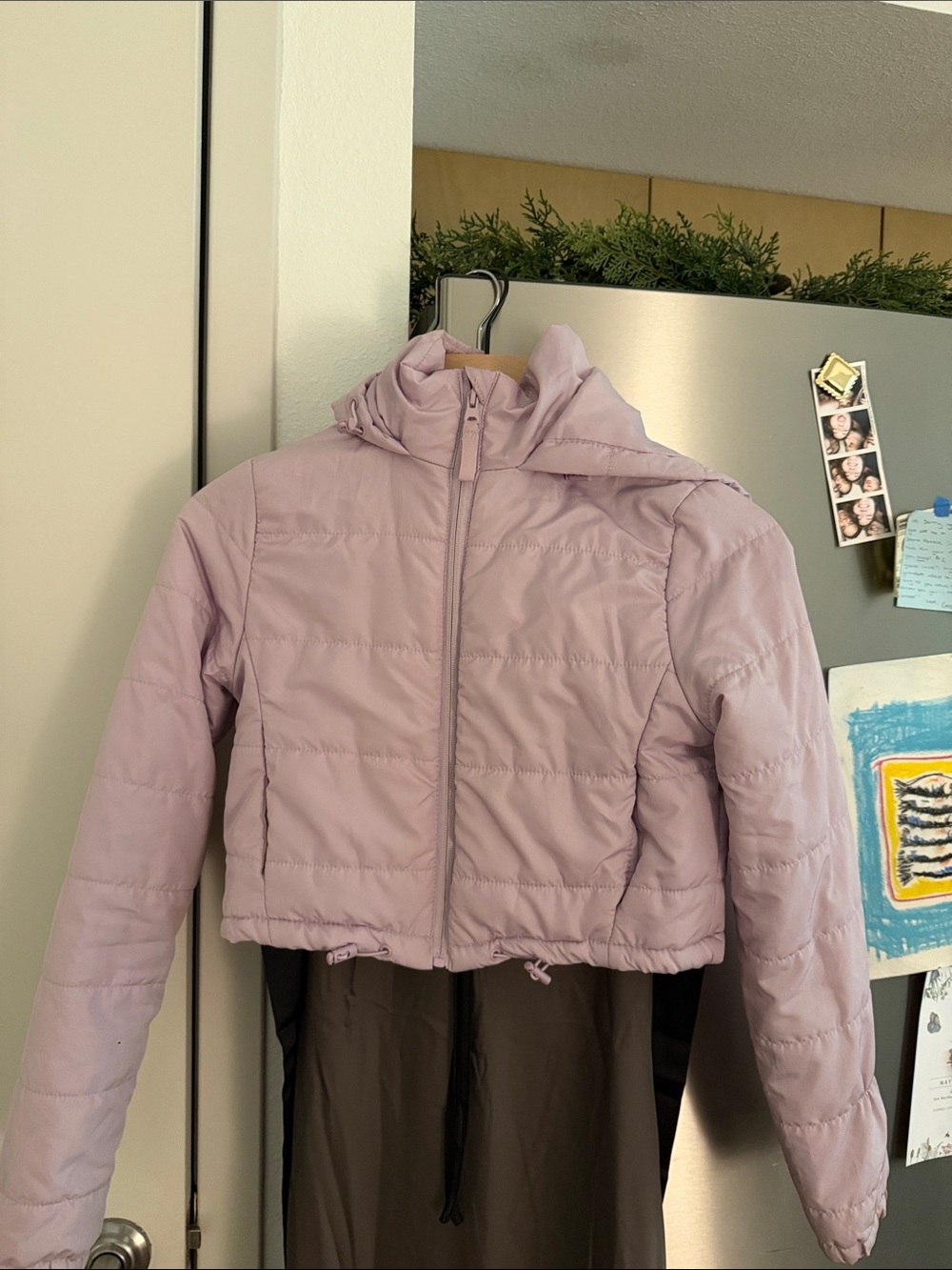 Full Tilt Light Lavender Cropped Puffer Jacket with Hood